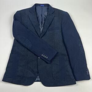 Blu Martini Textured Knit Sleeve Blazer Navy Blue Men’s Sport Coat Academia